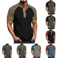 thumbnail image 1 of YHAJDS Men Tops Summer Casual T-shirt,T-shirt for Men Solid Color Color Raglan Crew Neck Button Short Sleeve Casual Tops, 1 of 5