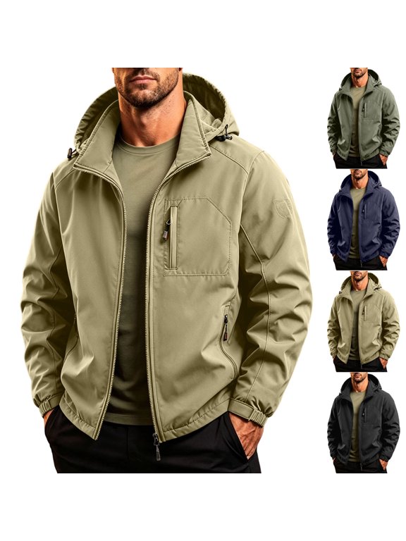 Men's Softshell Jacket Hooded Thin Windproof Long Sleeve Outdoor Hiking Winter Outerwear Jacket