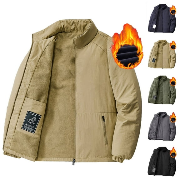 YHAJDS Men's Winter Casual Coat,Fleece Sweater Men Men Coats and Jackets Casual Jackets for Men Long Sleeve Solid Color Zipper Non Hooded Fleece Lined Casual Sweatshirt Jacket