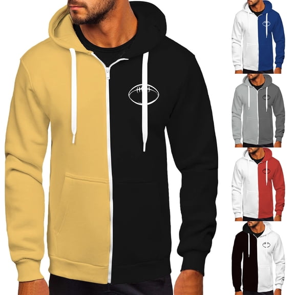 YHAJDS Men's Winter Casual Coat,Hooded Puffer Jacket Men Men Winter Coats Casual Jackets For Men Print Color Block Loose Long Sleeve Hooded Sweatshirt Jacket For Men