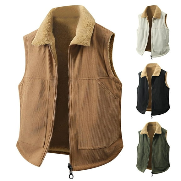 YHAJDS Men's Winter Casual Coat,Men Coats And Jackets Casual Jackets For Men Fleece Sweater Men Double Sided Corduroy Solid Color Sleeveless Top Lamb Wool Fashion Top