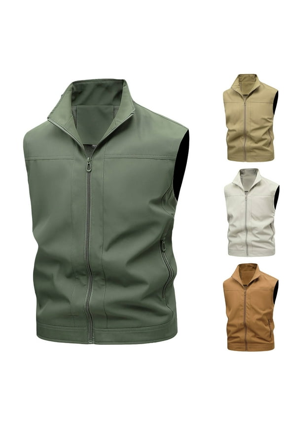 Men's Winter Casual Coat,Men Lightweight Jacket Sports Coat for Men Men's Sleeveless Collarless Solid Color Jacket Outdoor Photographer Fishing Work Casual