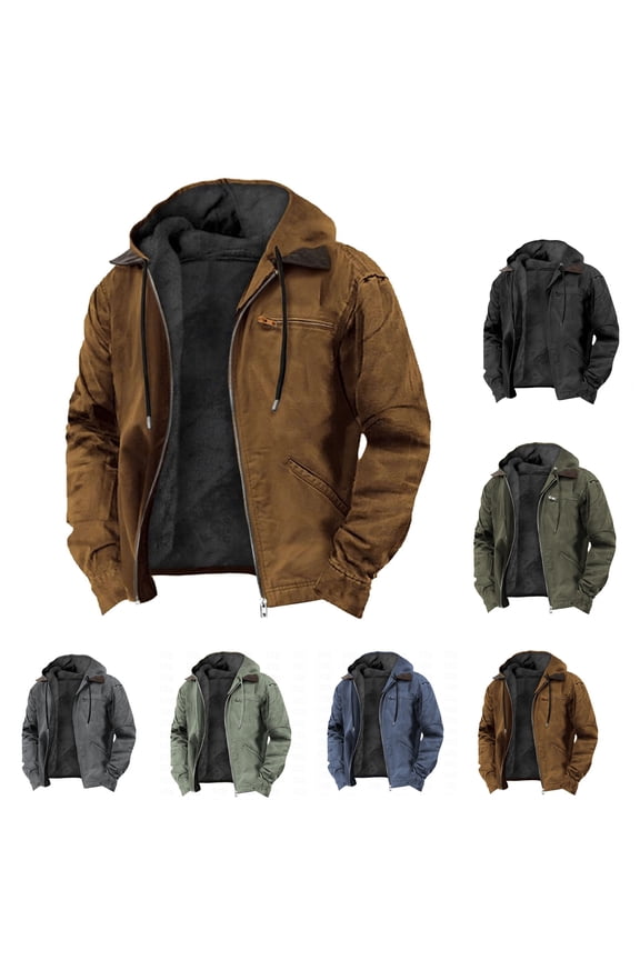 Men's Winter Casual Coat,Men Winter Coats Fleece Sweater Men Casual Jackets for Men Long Sleeve Solid Color Hooded Zipper Fleece Lined Casual Sweatshirt Jacket for Winter