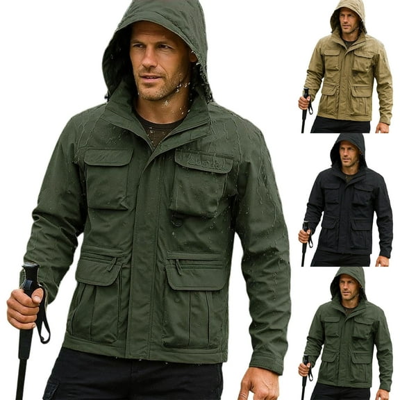YHAJDS Men's Winter Casual Coat,Men Winter Coats Men Coats and Jackets Solid Color Hooded Jacket for Men Long Sleeve Windproof Water Repellent Fleece Lined Outdoor Coat with Zipper Pockets