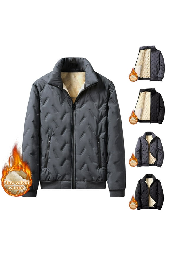 Men's Winter Casual Coat,Men Winter Coats Men Puffer Jacket Solid Color Stand Collar Jacket for Men Long Sleeve Thick Warm Lamb Fleece Lined Padded Winter Coat