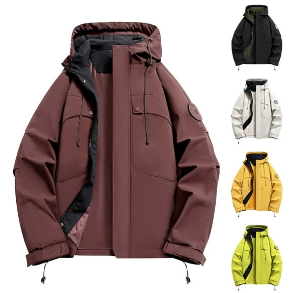 YHAJDS Men's Winter Casual Coat,Men Winter Coats Outwear Interchange Jacket Solid Color Long Sleeve Hooded Workwear Jacket Waterproof Windproof Warm Trench Coat for Winter