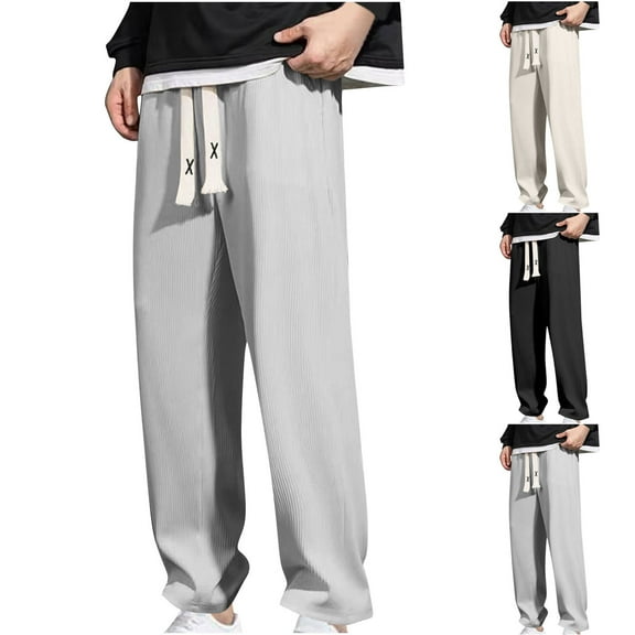 YHAJDS Men's Winter Casual Pants,Men's Casual Pants Solid Color Dry Draped Drawstring Elastic Waist With Pockets Winter Warm Comfortable Pants