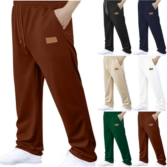 YHAJDS Men's Winter Casual Pants,Men's Pants with Pockets Solid Color Drawstring Elastic Waist Full Length Comfortable Casual Sports Trousers