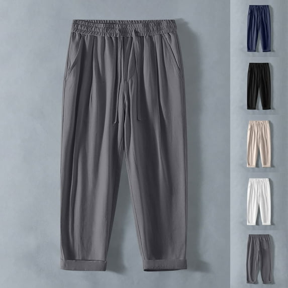 YHAJDS Men's Winter Casual Pants,Mens Sweatpants Solid Color Casual Pants With Pockets Elastic Waist Drawstring Full Length Pants For Men Warm Comfortable