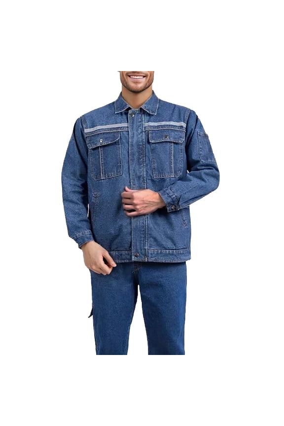 Men's Winter Casual Set,Men Casual Shirt Sets 2 Piece Shirt Sets Mens Fall Winter Outfit Sets Long Sleeve Fold Collar Denim Shirt with Multi Pockets and Daily Wear Pants