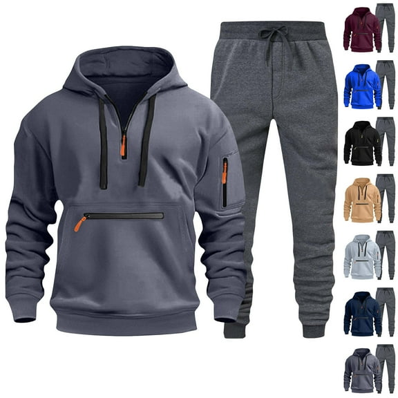 YHAJDS Men's Winter Casual Set,Men Hoodie Sets 2 Piece Sets For Men Hoodie And Jogger Sets Long Sleeve 1PC Hoodie Sweatshirt And 1PC Jogger Pants Set Comfortable Sports Wear For Fall Winter