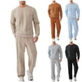 thumbnail image 1 of YHAJDS Men's Winter Casual Set,Men Outfit Sets 2 Piece Sets for Men Solid Color Loose Casual Sports Jacquard Long Sleeve Crew Neck Top with Pocket Drawstring Pants 2 Piece Sets, 1 of 5