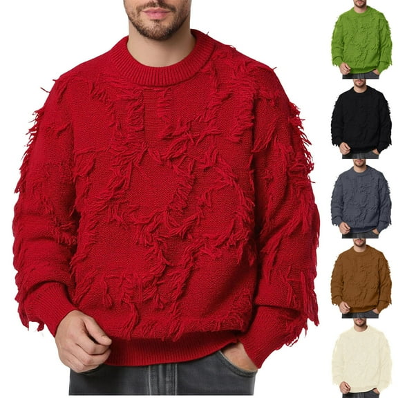 YHAJDS Men's Winter Casual Sweaters,Men's Pullover Sweaters Casual Sweaters for Men Solid Color Crew Neck Warm Knitted Long Sleeve Sweater for Fall and Winter