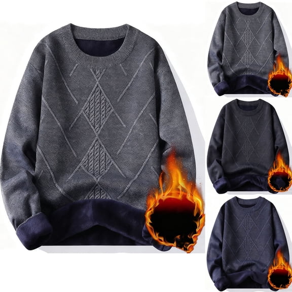 YHAJDS Men's Winter Casual Sweaters,Men's Pullover Sweaters Knitted Sweater Men Casual Sweaters for Men Solid Color Crew Neck Fleece Lined Thickened Long Sleeve Warm Winter Top