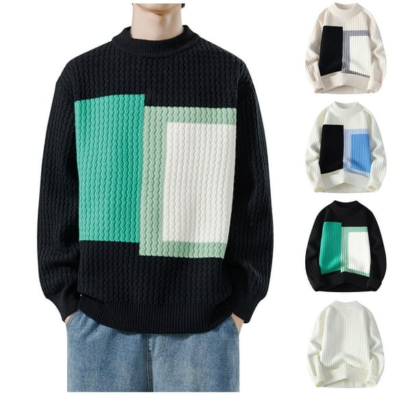 YHAJDS Men's Winter Casual Sweaters,Men's Pullover Sweaters Knitted Sweater Men Solid Color Round Neck Half Turtleneck Long Sleeve Casual Winter Sweater