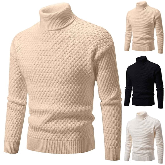 YHAJDS Men's Winter Casual Sweaters,Men's Pullover Sweaters Knitted Sweater Men Mens Sweaters for the Winter Solid Color Long Sleeve Turtleneck Argyle Warm Casual Sweater