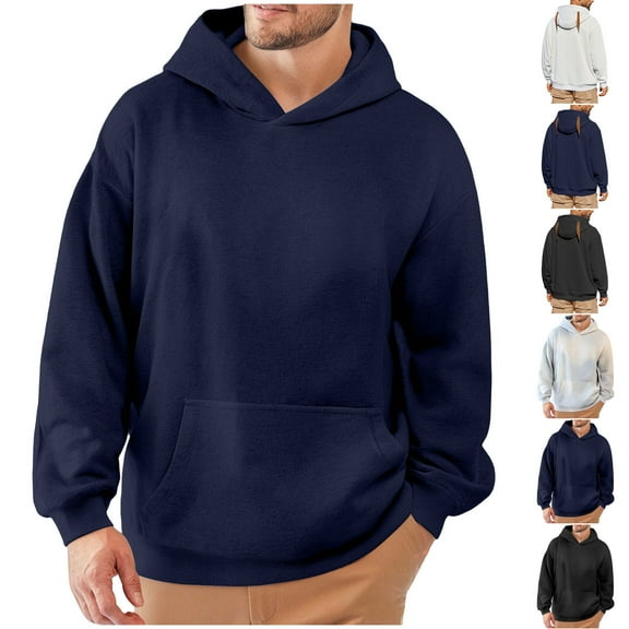 YHAJDS Men's Winter Warm Tops,Hoodies Sweatshirts for Men Solid Color Long Sleeve Hooded Pullover With Small Ear Detail Casual Winter Jacket