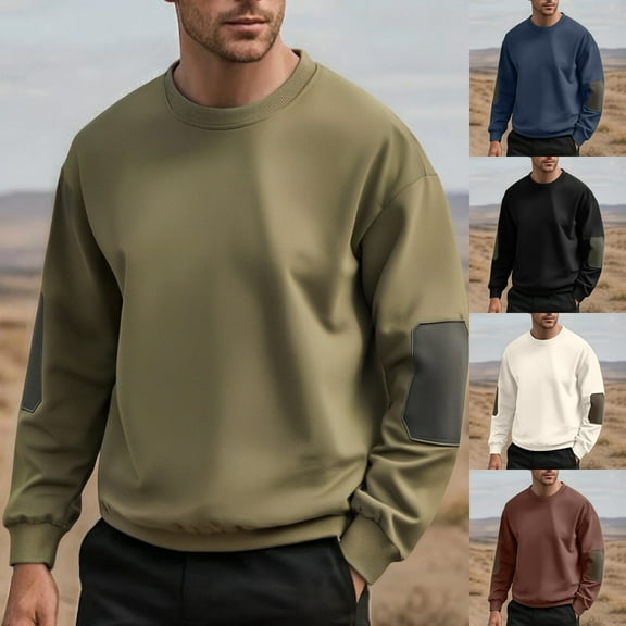 YHAJDS Men's Winter Warm Tops,Long Sleeve Men Hoodies Sweatshirts Color Block Crew Neck Pullover Casual Winter Warm Loose Top