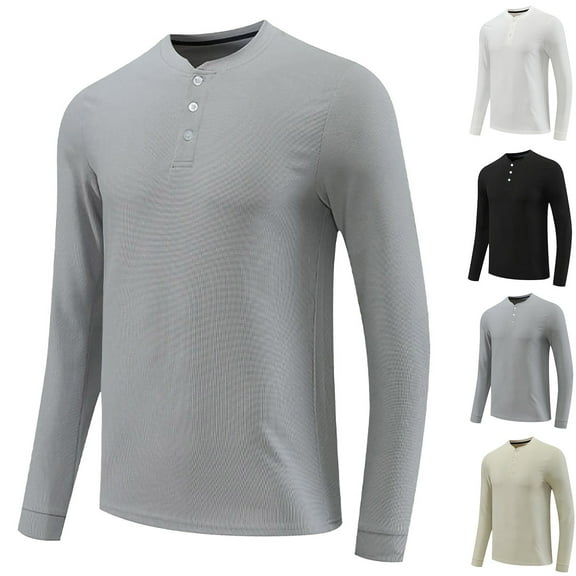 YHAJDS Men's Winter Warm Tops,Long Sleeve Shirts for Men Fashion Shirts Solid Color Sports Casual Long Sleeve Crew Neck T Shirt with Button Base Layer