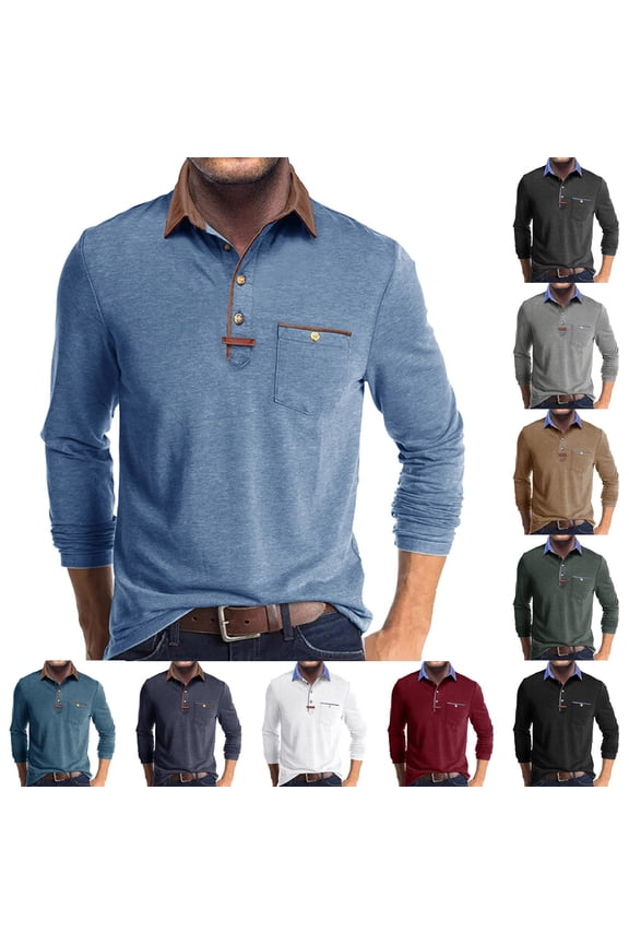 Men's Winter Warm Tops,Long Sleeve Shirts for Men Casual Solid Color Lapel Button Up Shirt with Pocket Loose Fashion Top