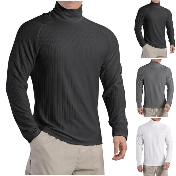 YHAJDS Men's Winter Warm Tops,Mens Fashion Shirts Long Sleeve Shirts for Men Turtleneck Wrinkle Loose Long Sleeve Base Layer Elastic Slim Training Top