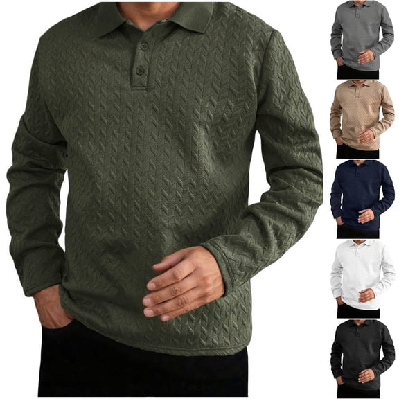 YHAJDS Men's Winter Warm Tops,Mens Fashion Shirts Solid Color Long Sleeve Lapel Button Half Cardigan Fabric Casual Winter Shirt Pullover Top