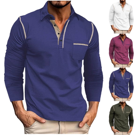 YHAJDS Men's Winter Warm Tops,Mens Fashion Shirts Solid Color Long Sleeve Lapel Button Pocket Casual Pullover T Shirt Winter Comfortable Top
