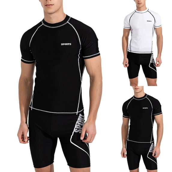 YHAJDS Mens 2 Piece Guard Set Short Sleeve Protection Swim Shirt with Swim Trunks