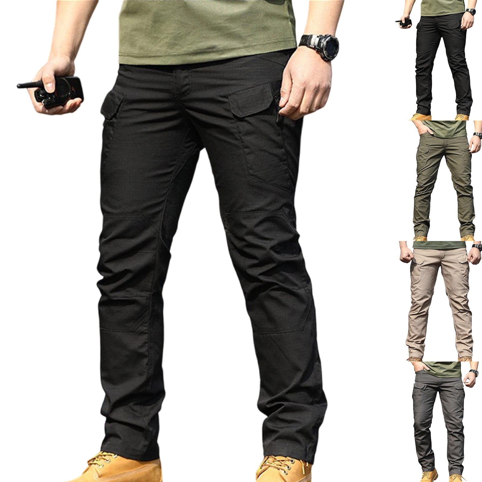 YHAJDS Mens Cargo Pants Straight Slim Pockets Side Tactical Breathable ...