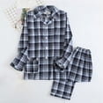 thumbnail image 1 of YHAJDS Mens Pajamas Set 100 Long Sleeve Lapel Plaid Shirt And Long Pants 2 Piece Sleepwear For Men, 1 of 5