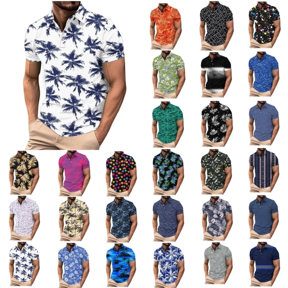 YHAJDS Mens Polo Shirts Short Sleeve Mesh Print Breathable Athletic Top