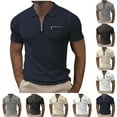 thumbnail image 1 of YHAJDS Mens Polo Shirts Short Sleeve Zip Up Pocket Solid Color Athletic Top, 1 of 6