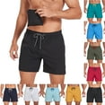 thumbnail image 1 of YHAJDS Mens Solid Color Swim Trunks with Cargo Pockets Quick Dry Elastic Drawstring Waist, 1 of 5
