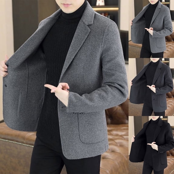 YHAJDS Mens Sport Coat Solid Color Wool Pockets Outdoor Hiking Casual Outer Garment Jacket