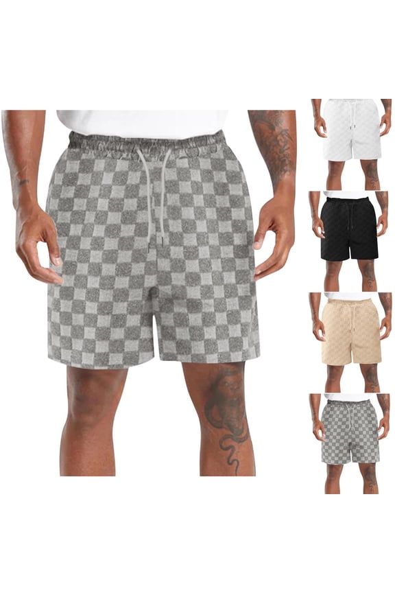 Mens Sport Shorts Print Checkerboard Drawstring Elastic Waist Pocket Shorts