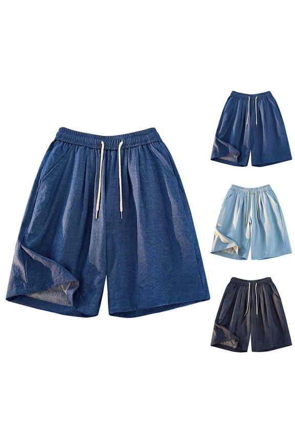 Mens Sport Shorts Solid Color Elastic Waist Rear Pocket Side Split Straight Leg Shorts