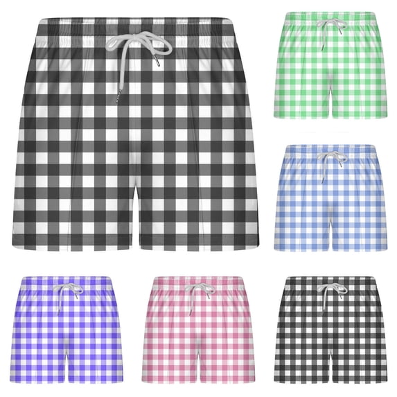 YHAJDS Mens Sports Shorts Print Plaid Drawstring Elastic Waist Pocket 3 Inch Shorts