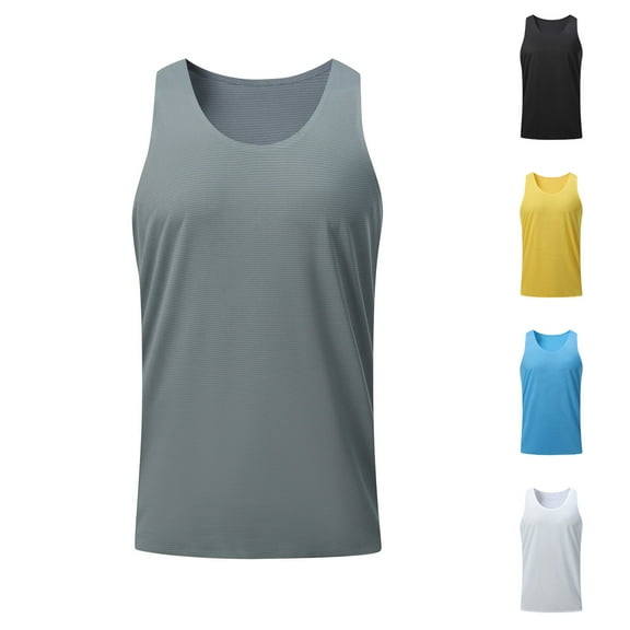 YHAJDS Mens Tank Tops Summer Casual T-shirt,Men Sleeveless T-Shirt Solid Color Breathable Soft Crew Neck Fitness Tank Top for Daily
