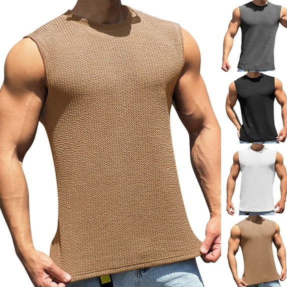 YHAJDS Mens Tank Tops Summer Casual T-shirt,Mens Tank Top Solid Color Crew Neck Snake Texture Base Layer Sleeveless Wide Shoulder Workout Tank for Sport Training Fitness