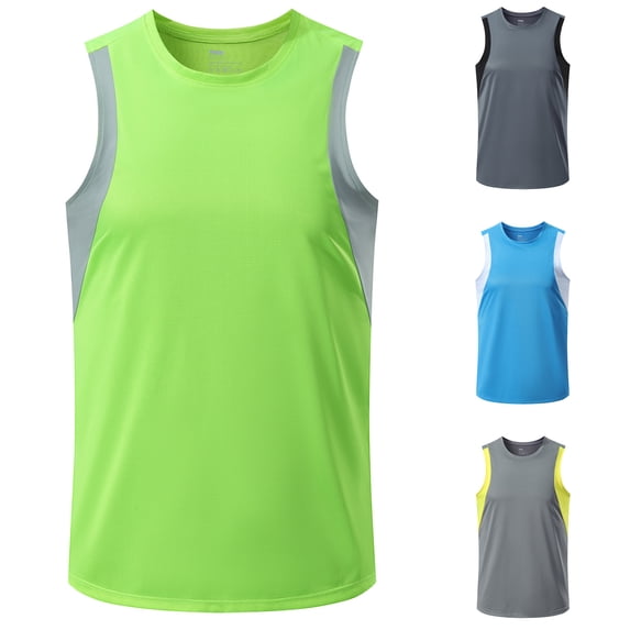 YHAJDS Men's Running Tank Top Crew Neck Solid Color Loose Breathable Quick Dry Sleeveless Tee