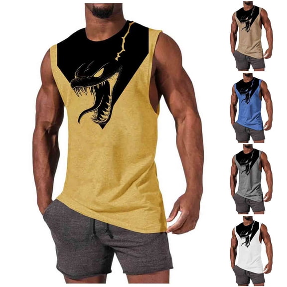 YHAJDS Mens Tank Tops Summer Casual T-shirt,Mens Tank Tops Summer Fashion Print Pullover Casual Sports Crew Neck Tank Top