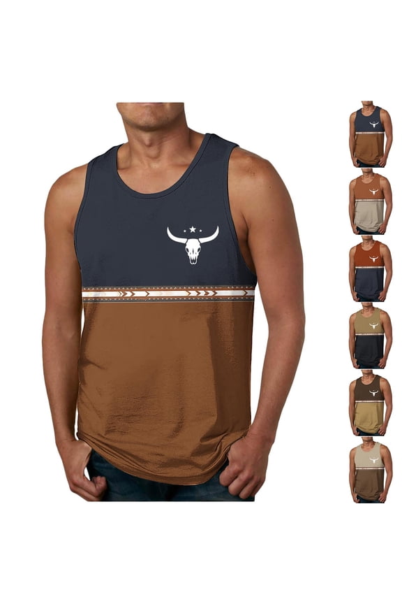 Men's Coconut Gradient Tank Top Crew Neck Stretchy Sleeveless Lounge Sleepwear Gym Tee