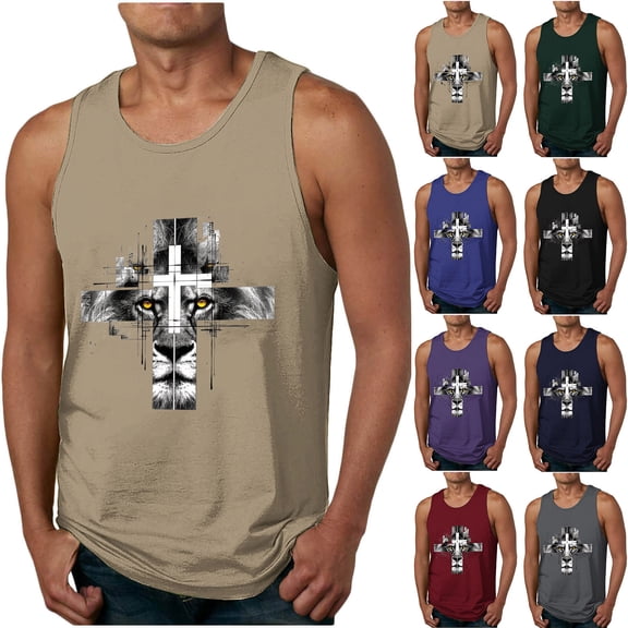 YHAJDS Mens Tank Tops Summer Casual T-shirt,Mens Workout Tank Tops Mens Tank Top Men Sleeveless T-Shirt Print Crew Neck Sleeveless Fitness Sports Top for Summer