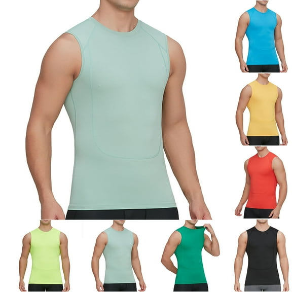 YHAJDS Mens Tank Tops Summer Casual T-shirt,Mens Workout Tank Tops Tight High Stretch Dry Sleeveless Shirts for Men Running Track and Field Base Layer