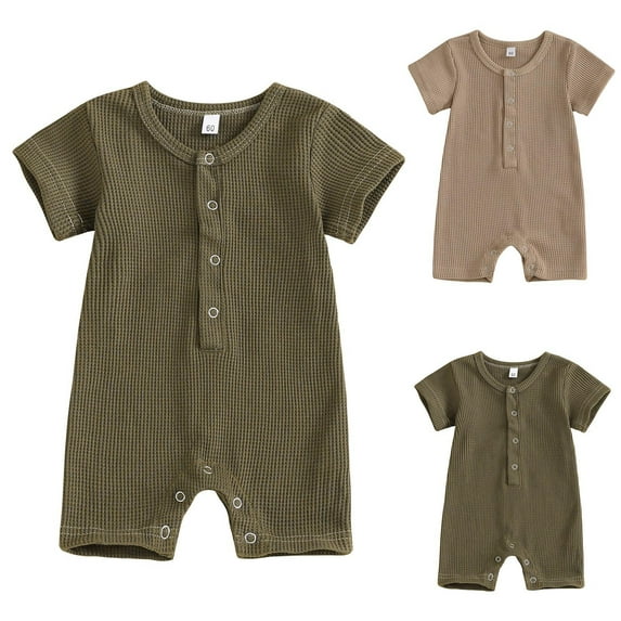 YHAJDS Newborn Baby Boy Girl Rompers Short Sleeve Lap Neck Solid Cotton Jumpsuit Summer Bodysuit
