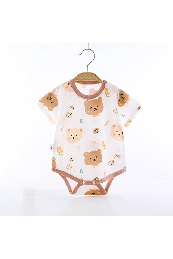 Newborn Baby boy Romper Jumpsuit Summer Short Sleeve Bear Print Cotton Rompers Infants Bodysuit