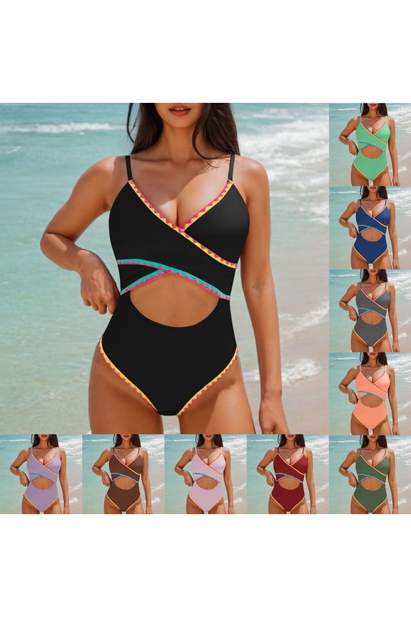 One Piece Swimsuit Women Solid Color Back One Piece Bathing suit with Removable Padding