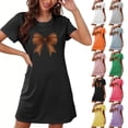 thumbnail image 1 of YHAJDS Pajama Dress For Women Plus Size Short Print Front Round Neck Short Sleeve Nightgown, 1 of 5