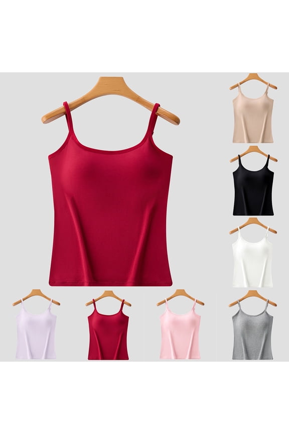 Pajama Separates Solid Color Built in Bra Adjustable Strap Camisole Sleep Top