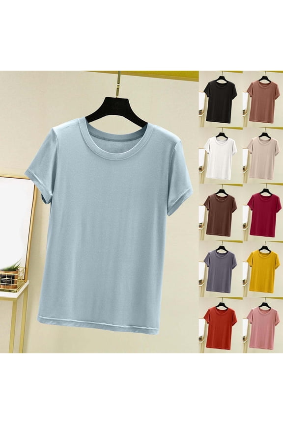 Pajama Separates Solid Color Round Neck Short Sleeve Soft T Shirt Sleepwear